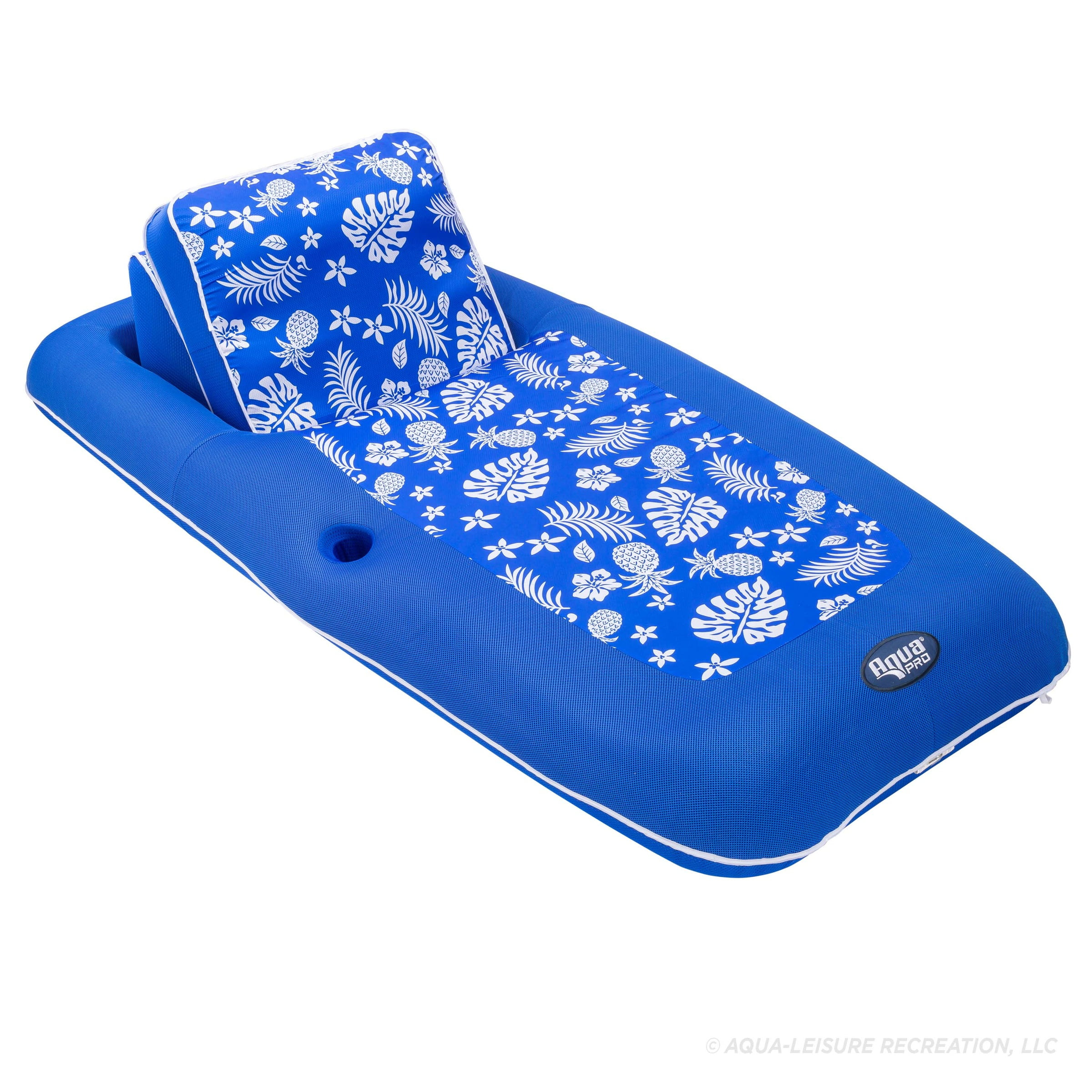 Blue Pineapple Hibiscus Convertible Pool Lounger with Cup Holder