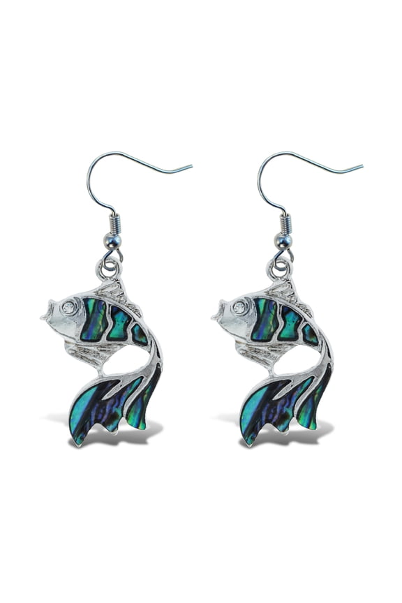 Aqua 79 Abalone Paua Shell Earring, Dangle Hook Ocean Silver Jewelry - Goldfish