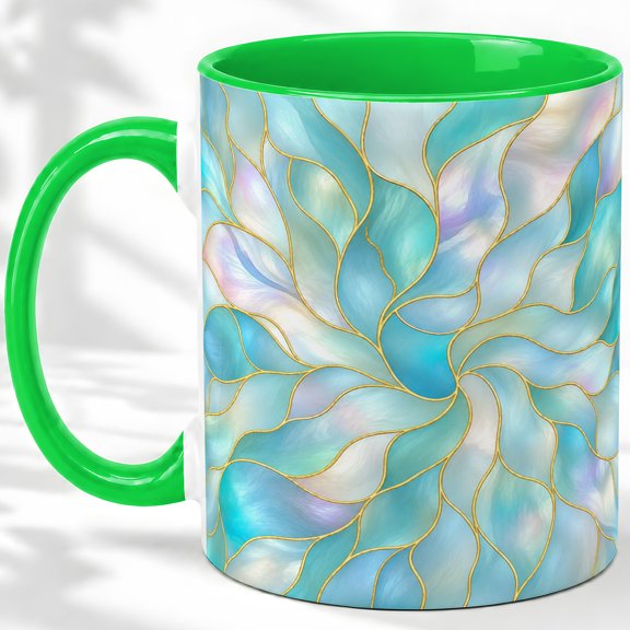 Aqua Abstract Coffee Mug, Soft Glass Line Art, Calm Daily Tea Sips at Desk