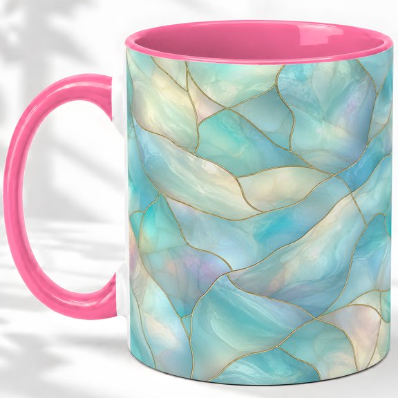 Aqua Abstract Coffee Mug, Soft Glass Line Art, Calm Daily Tea Sips at Desk