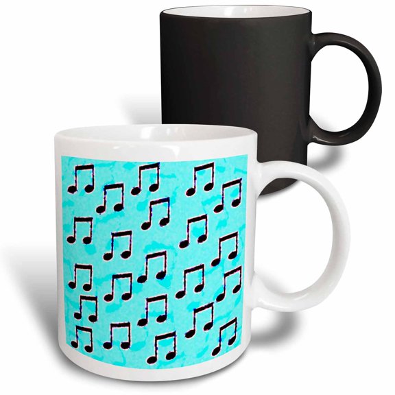3drose, Aqua and Black Musical Notes - Fun Art - Whimsical, 11oz Magic Transforming Mug