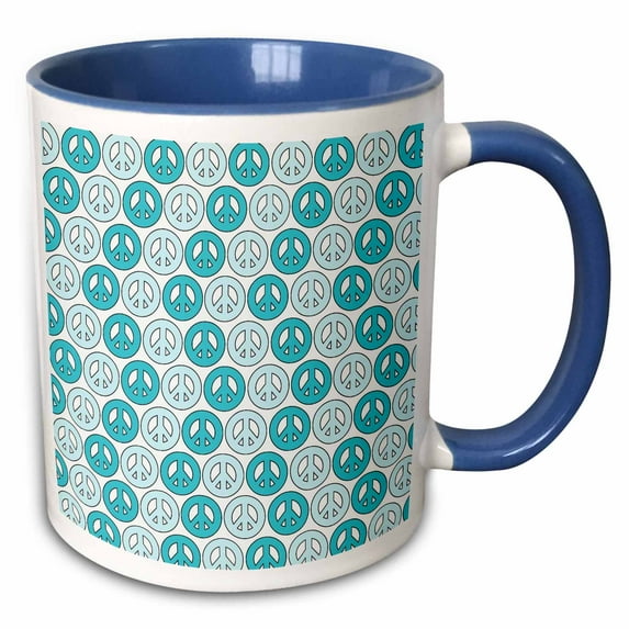 3drose, Aqua and Blue Inspirational Peace Signs, 11oz Two-tone Blue Mug