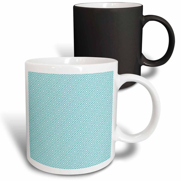 3drose, Aqua and White Greek Key Pattern, 11oz Magic Transforming Mug
