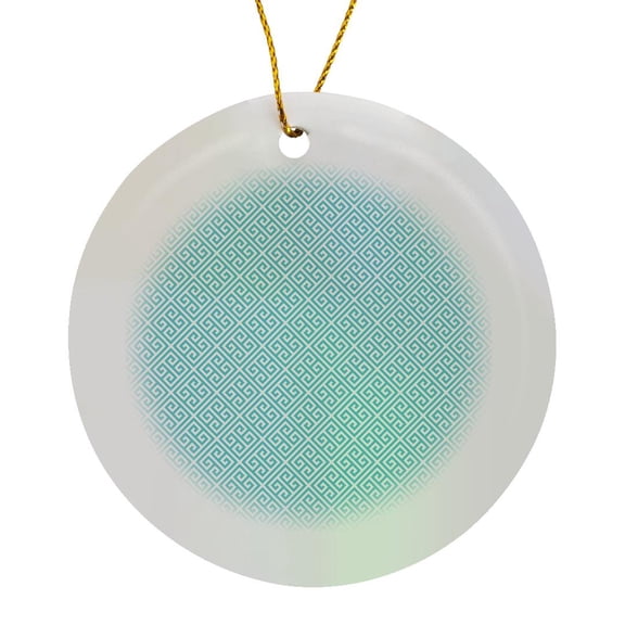 3drose, Aqua and White Greek Key Pattern, Circle Porcelain Ornament