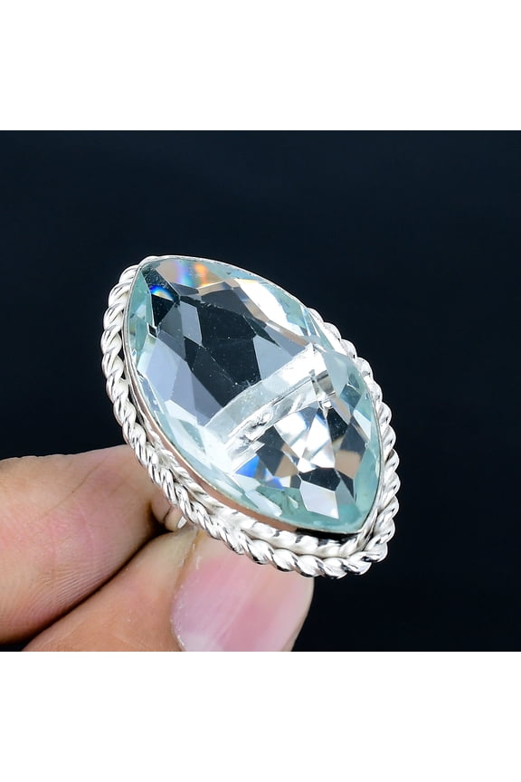 Aqua Apatite Marquise Gemstone Gift 925 Sterling Silver Adjustable Ring VJ 1289