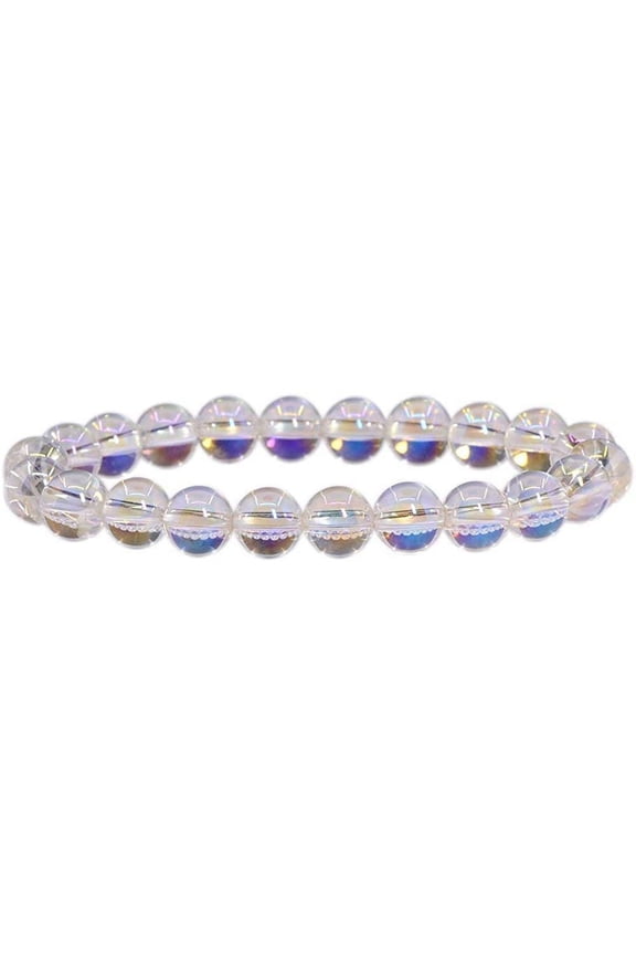Aqua Aura Clear Quartz Gemstone 8mm Round Beads Stretch Bracelet 7" Unisex