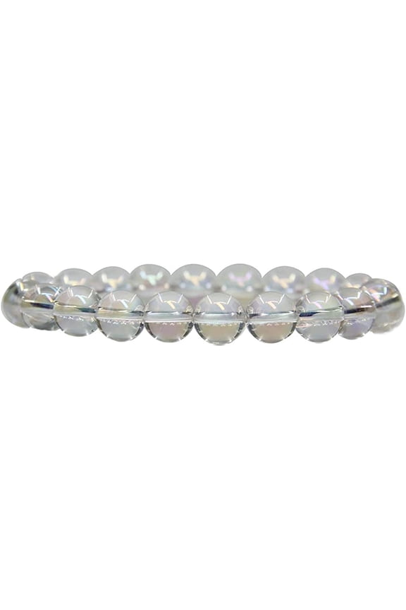 Aqua Aura Clear Quartz Gemstones Healing Power Crystal Elastic Stretch Beaded Bracelet 7" Unisex,10mm Beads
