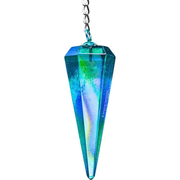 Aqua Aura Quartz Crystal Pendulum Dowsing Reiki Hexagonal Points