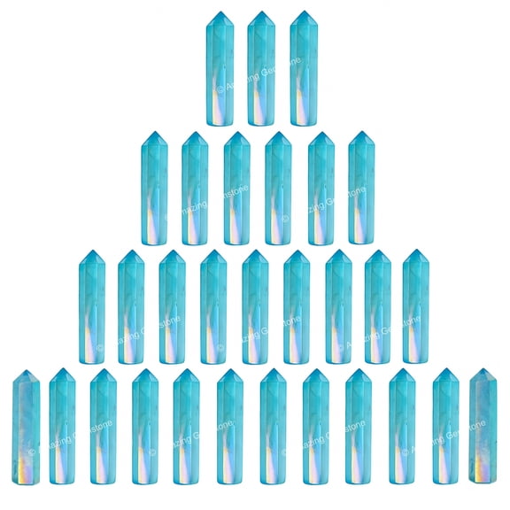 Aqua Aura Quartz Crystal Points Bulk 3 Pcs, Hexagonal Healing Point