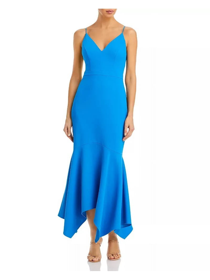 Aqua BLUE Women's Asymmetric Flounce Cocktail Dress, US 0