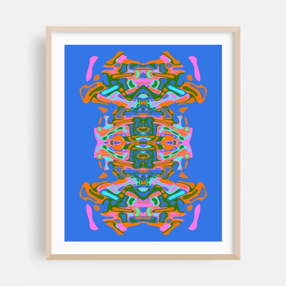 Aqua Beast - Digital Art Psychedelic Surrealism Modern Art Geometric Abstract Pattern Oak Framed Wall Art Print 12 x 16 inches