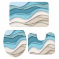 thumbnail image 1 of Aqua Beige Ombre Bath Mat 3 Piece Bathroom Rug Set, Modern Abstract Moire Art Geometric Non Slip Bath Rug Contour Mat and Toilet Lid Cover, Absorbent Shower Mats Soft Bath Rugs and Mats Sets, 1 of 8