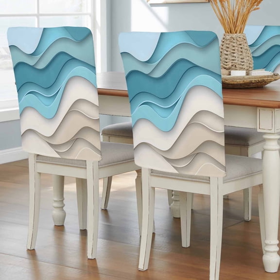 Aqua Beige Ombre Chair Back Covers, Removable Chair Covers for Dining Chairs Set of 4, Washable Chairs Slipcovers Back Seat Protector for Wedding Party 19"x20"