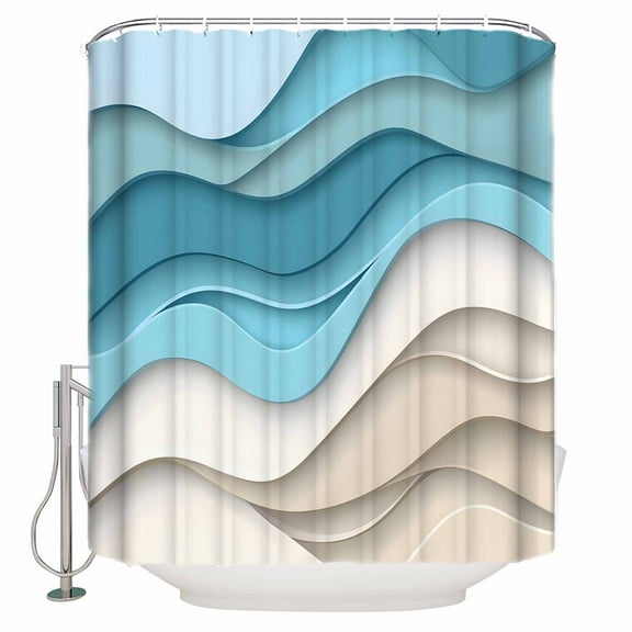 Aqua Beige Ombre Shower Curtains for Bathroom Waterproof Fabric Bath Curtains Decor Bath Tub Curtain Modern Abstract Moire Art Geometric Decorative Shower Curtain Sets with 12 Hooks, 72x72 Inch