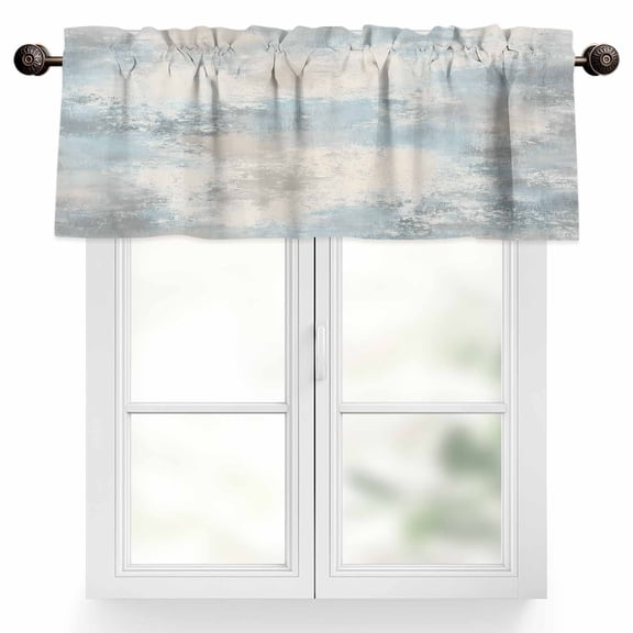 Aqua Beige Ombre Valances for Windows, 42 x 12in, Vintage Modern Abstract Rod Pocket Kitchen Valance Curtain Light Filtering Window Treatments for Living Room Bedroom, 1 Panel