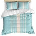 thumbnail image 1 of Aqua Beige Striped Bedding 3 Piece Duvet Cover Set Twin Size, Modern Farmhouse Retro Lines Soft Microfiber Comforter Cover with Zipper Closure & Pillowcases, Wrinkle & FadeResistant Quilt Cover, 1 of 9