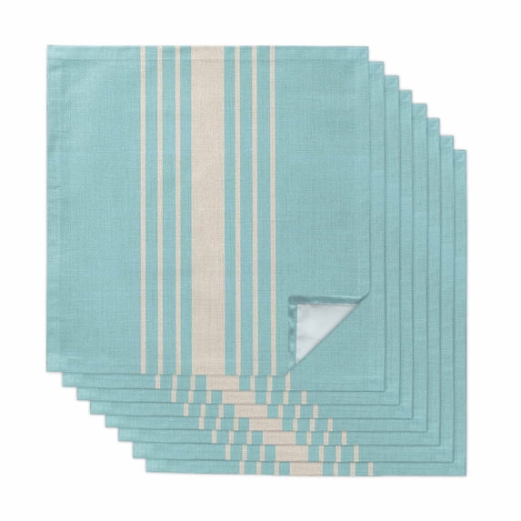 Aqua Beige Striped Cloth Napkins, Modern Farmhouse Retro Lines Washable and Reusable Dinner Napkins Set of 8, Table Napkin for Kitchen Party Birthday Wedding Hotel Housewarming 20"x20"