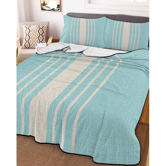 Aqua Beige Striped King Size Down Alternative Comforter, Lightweight Comforter Quilt Bedding Set with Pillow Shams Modern Farmhouse Retro Lines All Seasons Bed Comforter Duvet Insert 96"x106"