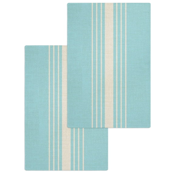 Aqua Beige Striped Kitchen Dish Towels for Drying Dishes Set of 2 ...