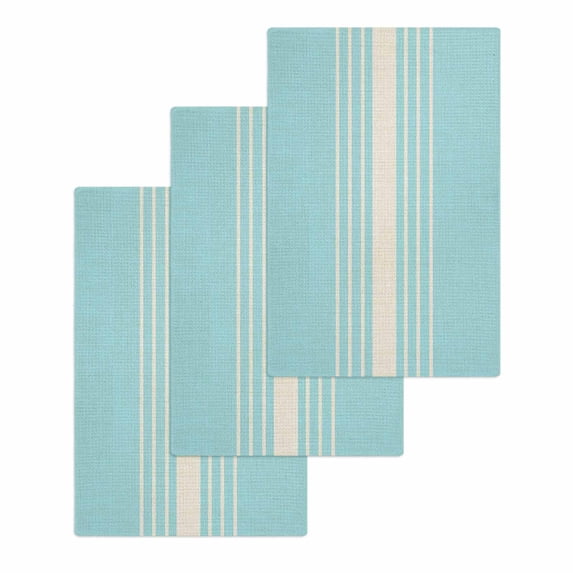 Aqua Beige Striped Kitchen Dish Towels for Drying Dishes Set of 3, Modern Farmhouse Retro Lines Waffle Weave Microfiber Hand Tea Bathroom Towels Quick Dry & Absorbent Towel 15.7x23.6
