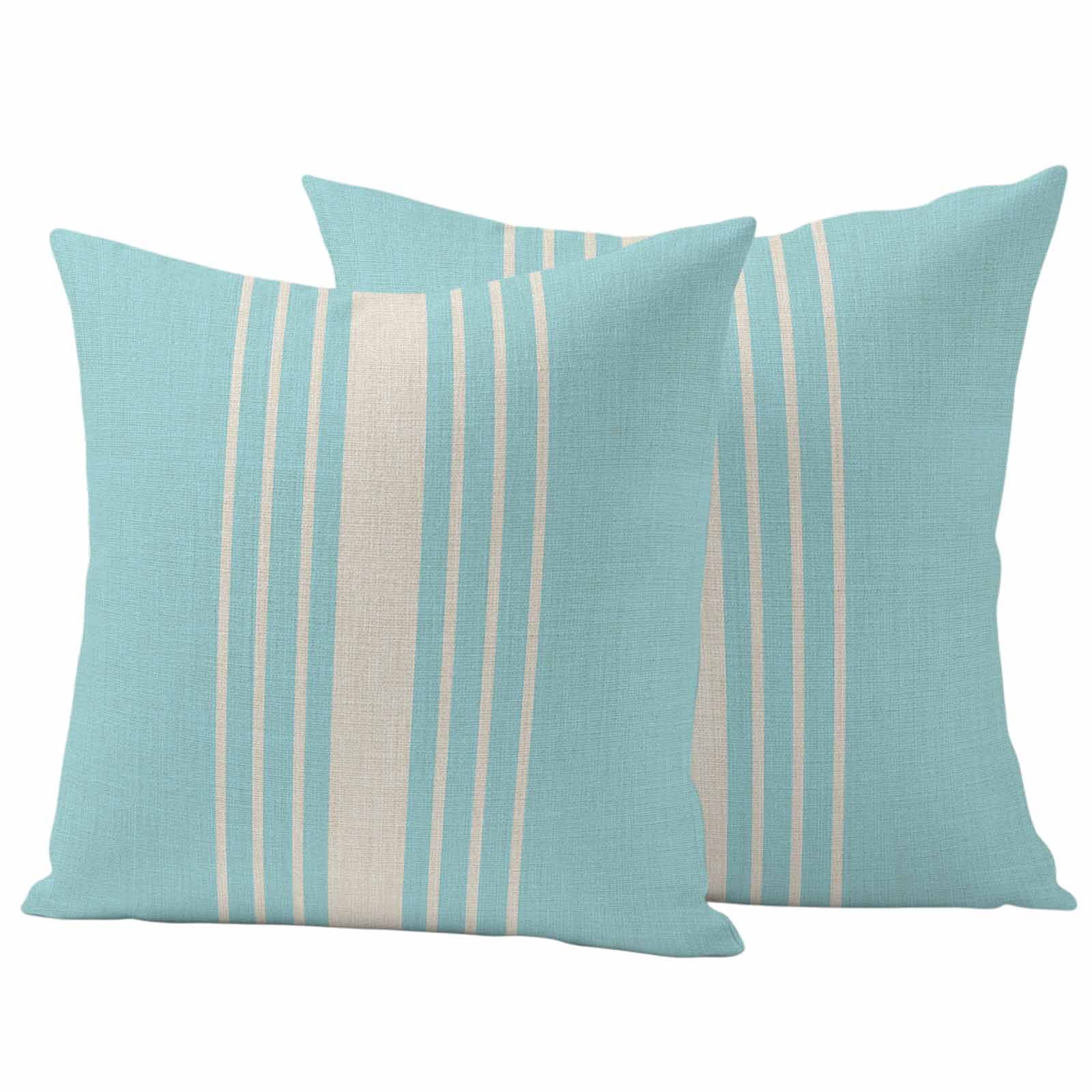Aqua Beige Striped Outdoor Waterproof Pillow Covers, Modern Farmhouse Retro Lines Decorative Square Throw Pillowcase Sofa Cushion Sham for Patio/Couch/Chair, 26"x26" 2 Pack