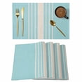 thumbnail image 1 of Aqua Beige Striped Placemats Set of 8 Modern Farmhouse Retro Lines Place Mats Indoor Wipeable Table Mats Washable Cloth Dining Table Placemats for Kitchen Holiday Party Home Decor 13x19 Inch, 1 of 9
