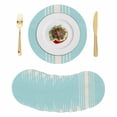 thumbnail image 1 of Aqua Beige Striped Round 13 Inch Placemats Set of 8, Modern Farmhouse Retro Lines HeatResistant Non Slip Place Mats for Dining Table, Wipeable Braided Kitchen Table Mats for Housewarming, 1 of 9