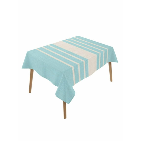 Aqua Beige Striped Table Cloth, Modern Farmhouse Retro Lines Waterproof Tablecloth for Rectangle Tables, Reusable Washable Fabric Table Cover for Restaurant Kitchen Dining Tables 52"x70"