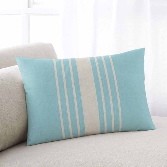Aqua Beige Striped Throw Pillow Cover, Pillowcase Protectors with Zipper, Breathable Decorative Lumbar Pillow Case Cover, Modern Farmhouse Retro Lines Pillow Shams for Couch Sofa 16x24Inch