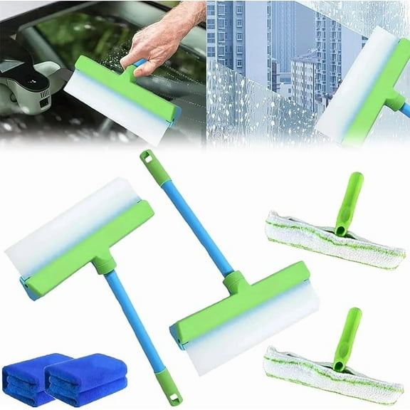 Aqua Blade Window Cleaning Kit, Aqua Blade Squeegee, Silicone Window Squeegee Kit, 3 in 1 Window Cleaning Scraper for Shower Glass Mirror Door Car (Green White, 1 Pc)
