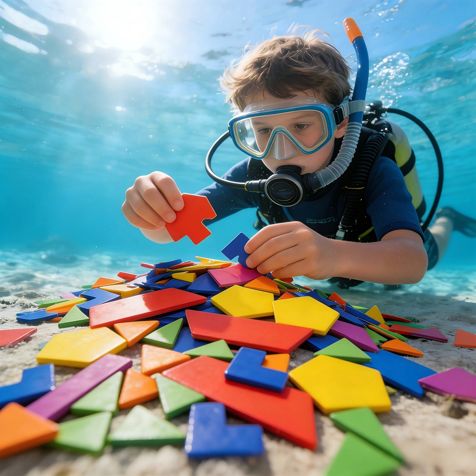 Sinking Block Pool Aqua-Blocks Pool Diving Game Set, Includes 40 Multi-Shape Sinking, 18 ...