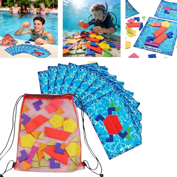Aqua-Blocks Pool Diving Game Set, with Easy Grip Toys, Multicolor, Includes 18 Multi-Shape Sinking Toys, 18 Challenge Cards, Kids Swimming Activity Game, for Outdoor Summer