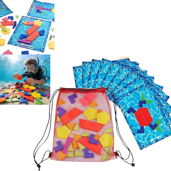 Aqua-Blocks Pool Diving Game Set, with Easy Grip Toys, Multicolor, Includes 18 Multi-Shape Sinking Toys, 18 Challenge Cards, Kids Swimming Activity Game, Pool Game for Outdoor Summer