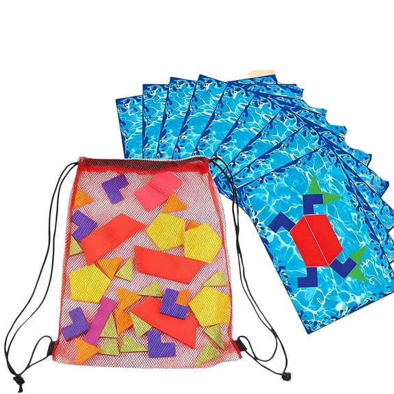 Aqua Blocks Pool Diving Game- Set Includes 40 Multi-Shape Sinking Toys, 18 Challenge Cards w 3 Difficulty Levels, Mesh Storage Bag- Kids Swimming Activity Game- Outdoor Summer BBQ or Camp Party Fun