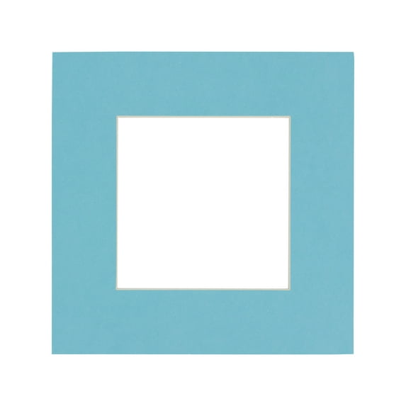 Aqua Blue Acid Free 7x7 Square Picture Frame Mat with White Core Bevel Cut for 5x5 Pictures - Fits