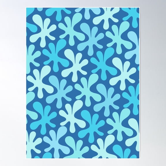 Aqua Blue Amoeba Dance Funky Contemporary Abstract Pattern Poster Wall Art, Modern Wall Decor For Living Room Bedroom, 16x24 UNFRAMED