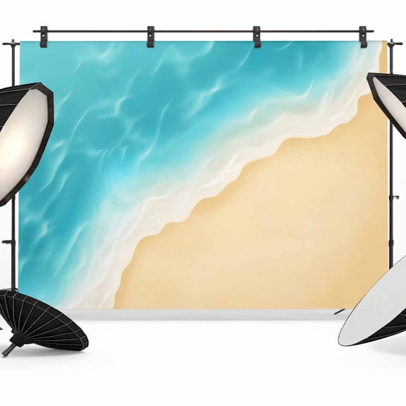 Aqua Blue Beach Backdrop for Photoshoot, Photography Photo Studio Background Wall Backdrop, Summer Seaside Ombre Back Drop Banner Panel for Portraits Wedding Party Live Streaming Decor 8x6Ft