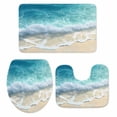 thumbnail image 1 of Aqua Blue Beach Bath Mat 3 Piece Bathroom Rug Set, Coastal Seawaves Sand Shore Scenery Non Slip Bath Rug Contour Mat and Toilet Lid Cover, Absorbent Shower Mats Soft Bath Rugs and Mats Sets, 1 of 8