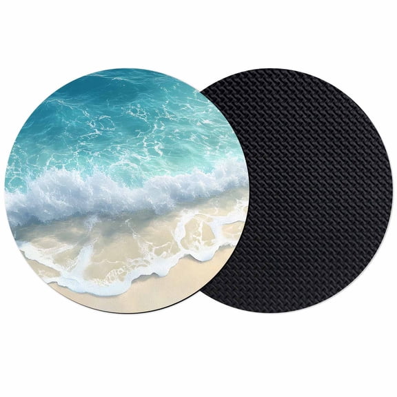 Aqua Blue Beach Coasters Set of 2, Soft Absorbent Coasters for Drinks, Coastal Seawaves Sand Shore Scenery Non-Slip Cup Coaster Mat with Rubber Bottom for Home Kitchen Desk Coffee Bar Table Decor 4"