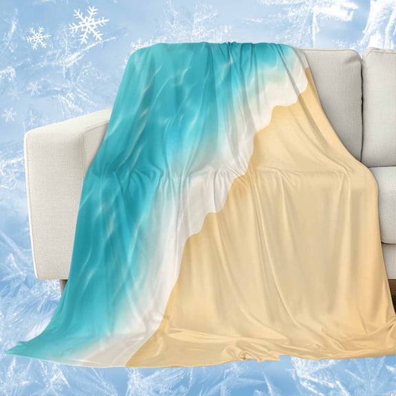 Aqua Blue Beach Cooling Blanket, Lightweight Breathable Summer Throw Blanket with Double Sided Cold Effect, Summer Seaside Ombre Picnic Beach Blankets Bed Sheet for Hot Sleepers 30"x40"