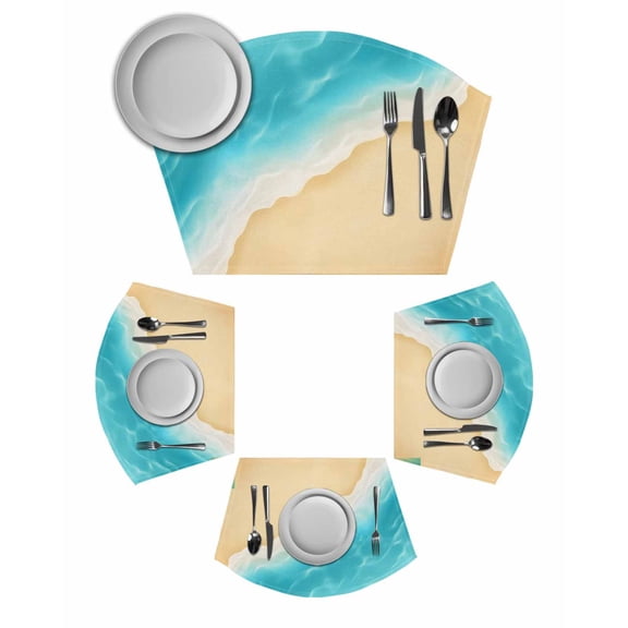 Aqua Blue Beach Round Placemats Set of 4, Summer Seaside Ombre Placemats for Round Dining Table Shape Wedge Placemats for Outdoor Indoor Wipeable Clean Table Place Mats