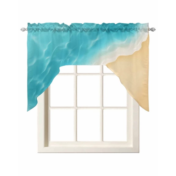 Aqua Blue Beach Swag Valances for Windows, Small Curtains Drapes, Summer Seaside Ombre Kitchen Window Curtains Over Sink Rod Pocket Window Treatment Valance for Bedroom/Bathroom 56"x36"
