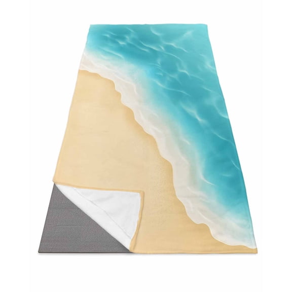 Aqua Blue Beach Yoga Towel for Hot Yoga Non Slip, Summer Seaside Ombre Yoga Mat Towel Absorbent Yoga Sweat Towels Microfiber Hot Yoga Blanket for Bikram Pilates 26"x70"