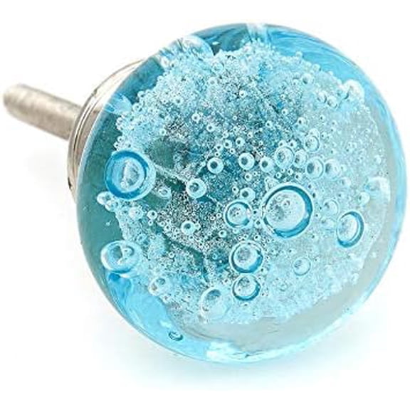 Aqua Blue Bubbles Glass Dresser Drawer, Kitchen Cabinet or Door Knob Pulls Nickel Hardware - Pack of 12$$Tools & Hardware Other