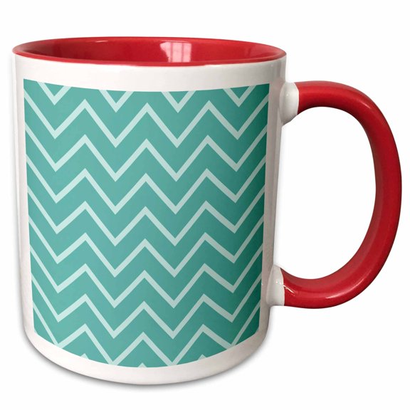 3drose, Aqua Blue Chevron Stripes, 15oz Two-tone Red Mug