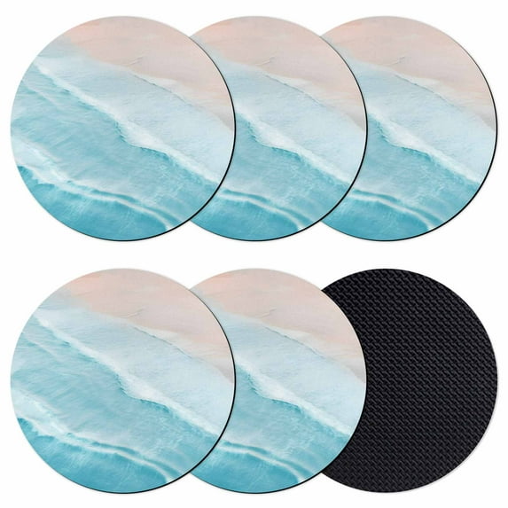 Aqua Blue Coastal Beach Coasters for Drinks,Absorbent Non Slip Rubber Drink Coasters Set of 6 for Cup,Table,Bar,Home Decor, Ocean Sea Water