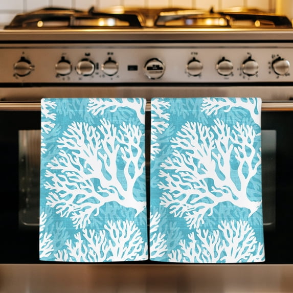 Aqua Blue Coastal Kitchen Towels Set of 4, Summer Nautical Ocean Beach Absorbent Dish Towels for Kitchen, Microfiber Hand Towel, Quick Drying Tea Towel for Cleaning Decorative Dishcloths