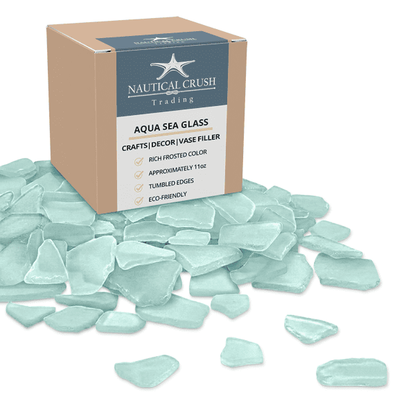 Aqua Blue Colored Sea Glass Mix | 11 Ounces of Sea Glass for Art Crafts and Decor