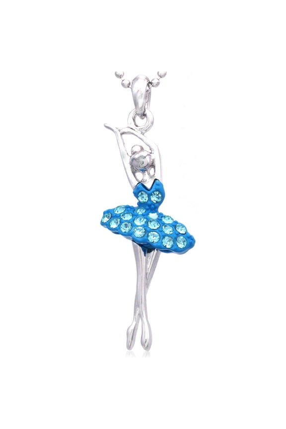Aqua Blue Dancing Ballerina Dancer Ballet Dance Pendant Necklace Chain Charm b1