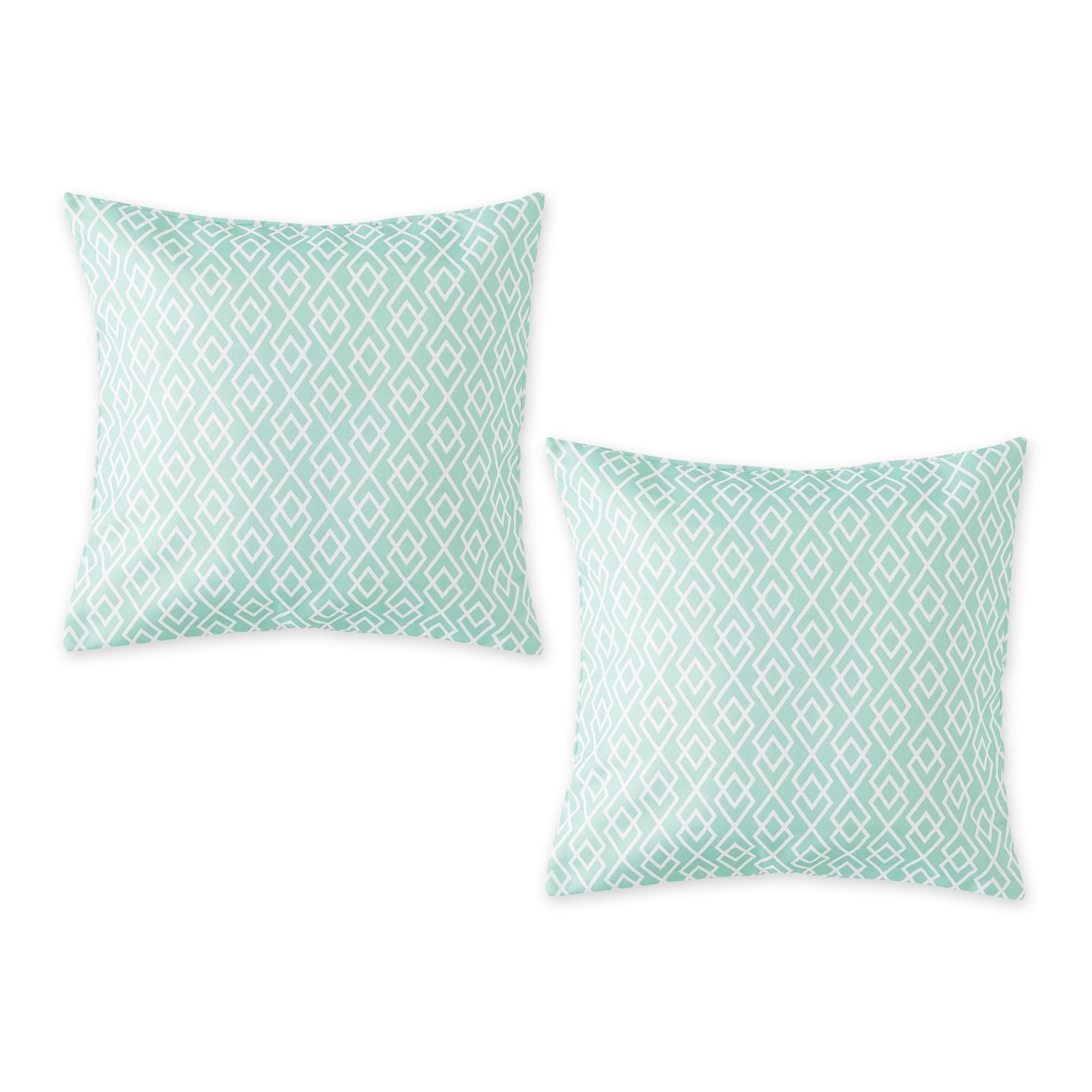 Aqua Blue Diamond Pattern Polyester Euro Pillow Covers, Set of 2